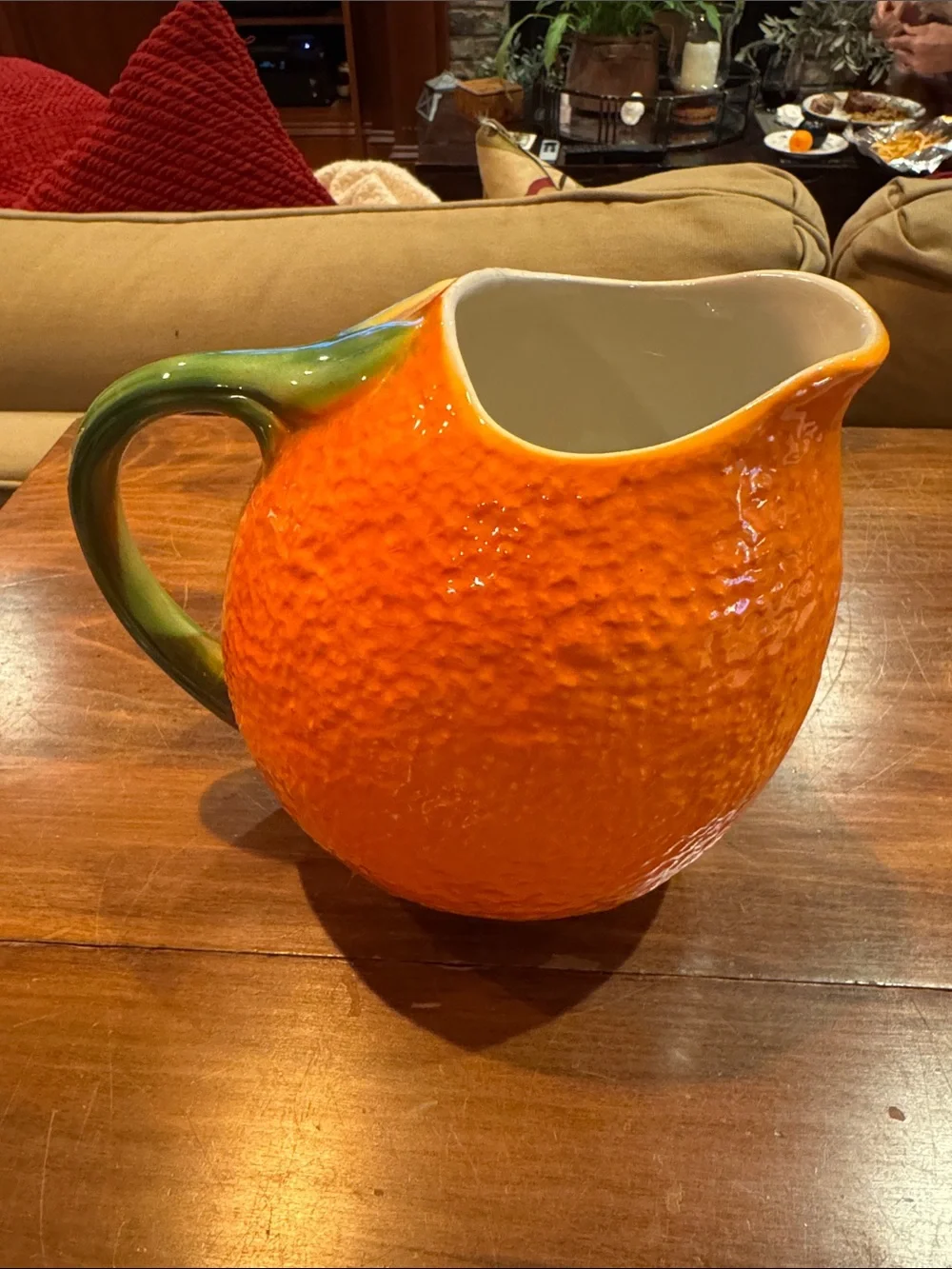 Williams Sonoma Orange Pitcher Vintage Made in Italy Beverage Leaves Cottagecore